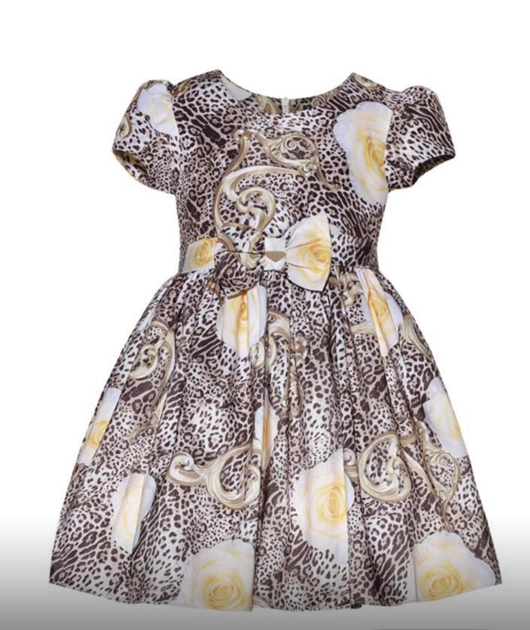 Vestido Infantil de Festa Diforini — Animal Print com Rosas e Laço